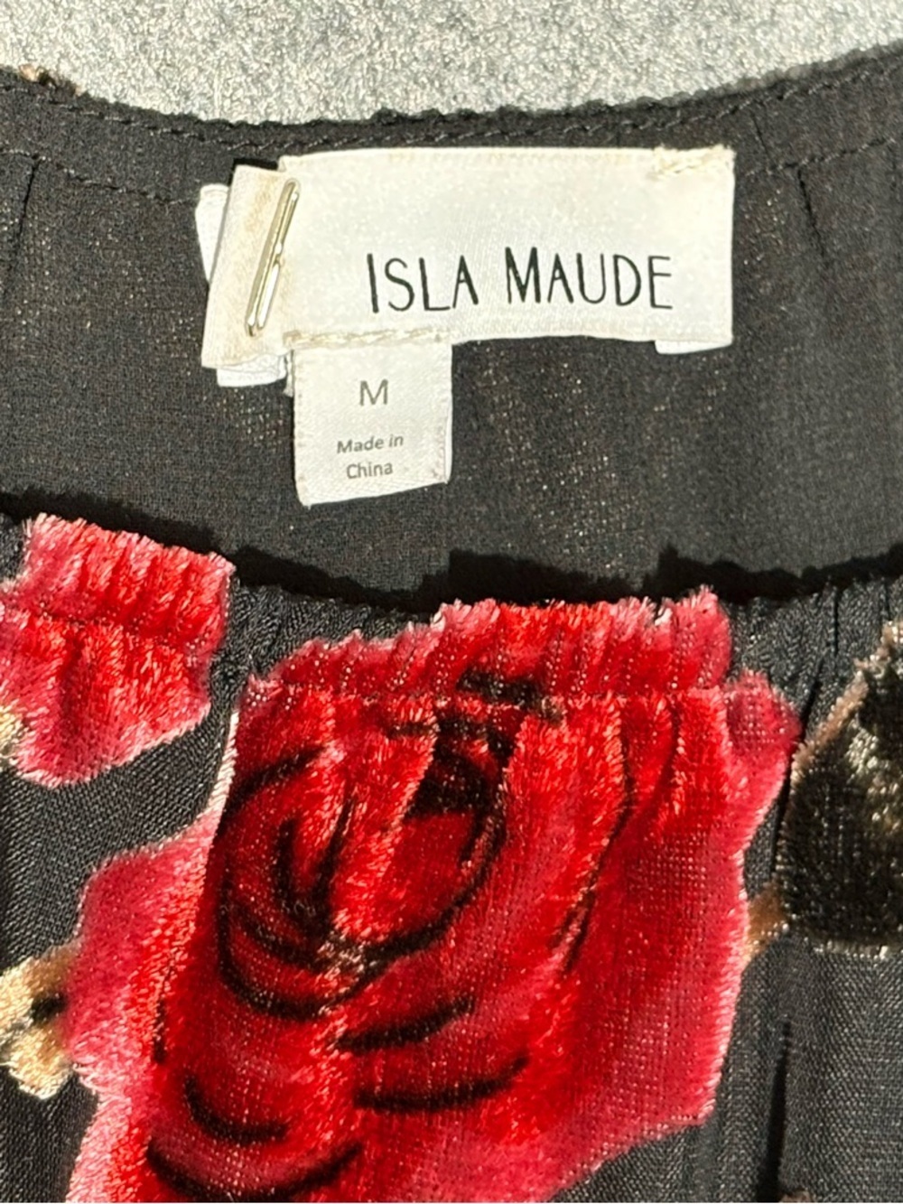 Isla Maude top womens M black/red velvet burnout blousy fairy grunge Whimsigoth - Picture 6 of 14